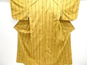 アンティーク　格子織り出し米沢紬着物